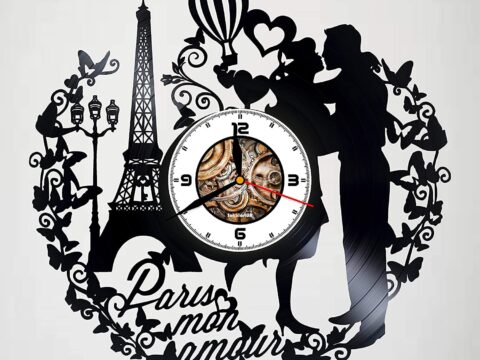 Laser Cut Paris France Mon Amour Vinyl Record Wall Clock DXF File