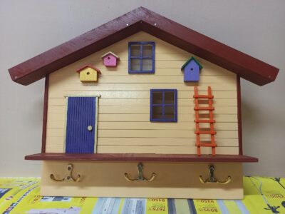 Laser Cut Home Shaped Wall Shelf With Hooks DXF File