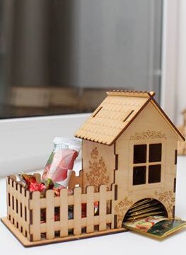 Laser Cut Tea House With Candy Box 3mm Free Vector