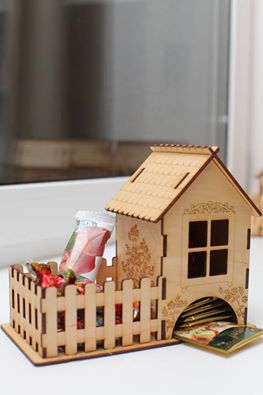 Laser Cut Tea House With Candy Box 3mm Free Vector