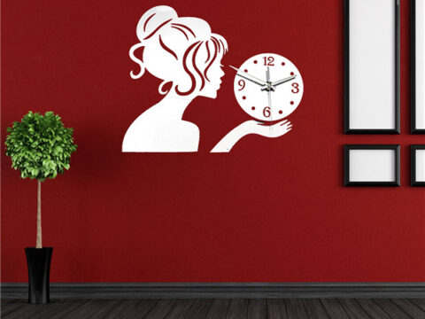 Laser Cut Wall Clock with Girl Free Vector