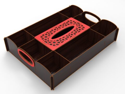 Laser Cut Wooden Candy Dried Fruit Tray With Napkin Box Sealed Nuts Plate Snack Dish Storage Box DXF File