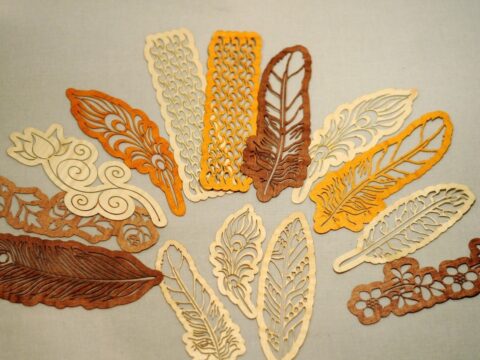 Laser Cut Wooden Bookmarks Feathers Free Vector