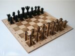 Laser Cut Wooden Chessboard And 3D Pieces Free Vector