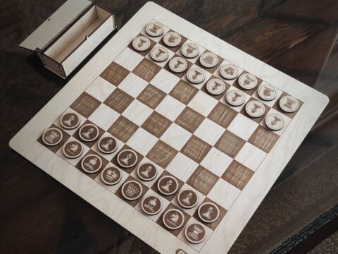 Laser Cut Wooden Chess Set And Box Free Vector