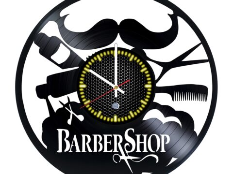 Laser Cut Vintage Barber Shop Decor Vinyl Record Wall Clock Free Vector