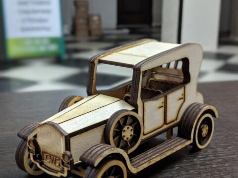 Laser Cut Vintage Wooden Classic Car Vehicle Free Vector