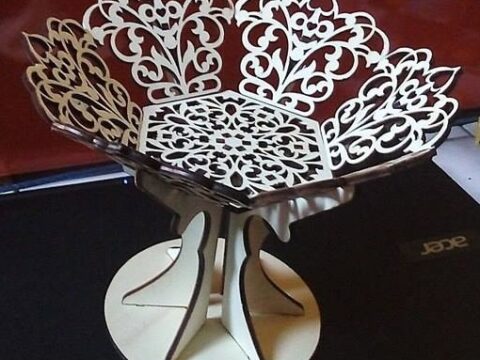 Laser Cut Wooden Fruit Bowl Candy Basket With Stand Free Vector