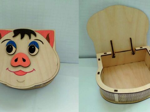 Plywood Pig Box With Lid Laser Cutter Project Free Vector