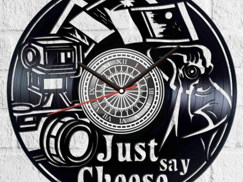 Laser Cut Just Say Cheese Vinyl Photography Clock Free Vector
