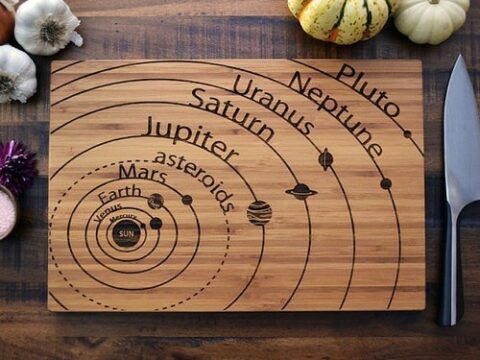 Laser Cut Planets Vector Art on Cutting Board Free Vector