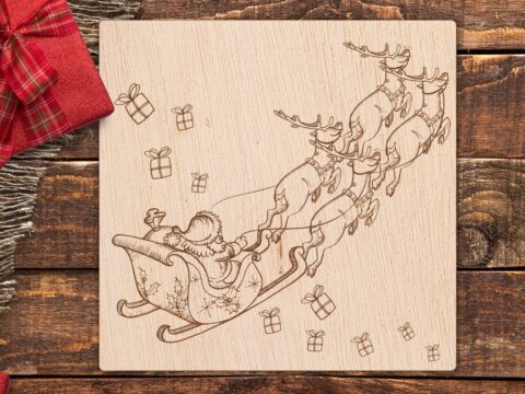 Laser Engraved Christmas Theme Santa Claus Reindeer Sled Free Vector