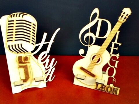 Music Icons Microphone Guitar With Stand Laser Cutting Template Free Vector