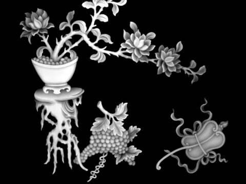 Vase with Flowers Grapes Grayscale Image BMP File