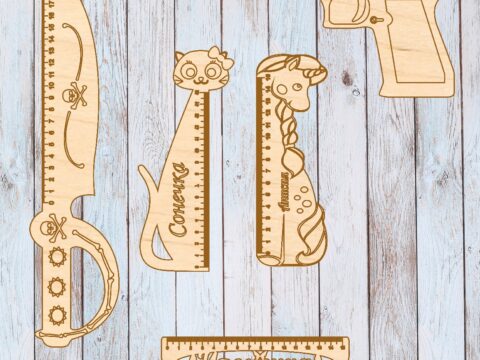 Laser Cut Retro Shaped Wooden Rulers Free Vector