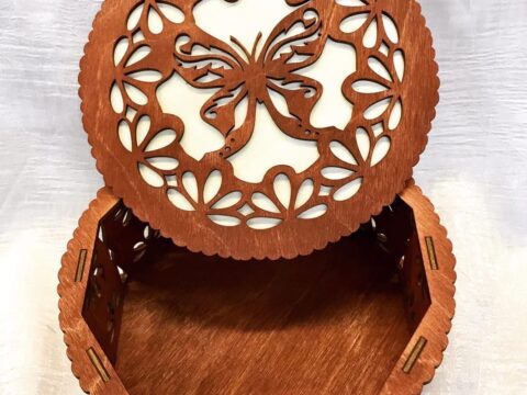 Decorative Butterfly Design Round Box Laser Cutting Template Free Vector