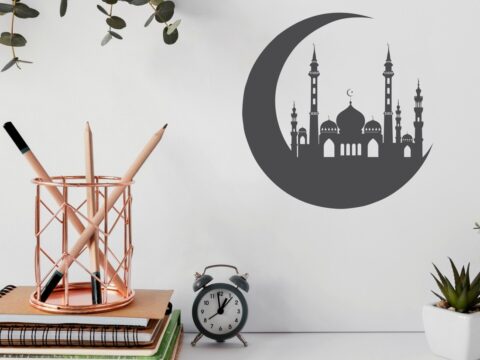Laser Cut Crescent Moon With Mosque Free Vector