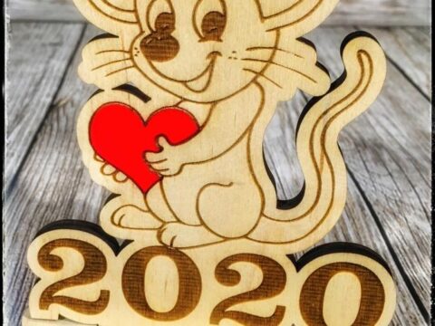 Laser Cut Happy New Year 2020 Mouse with Heart DXF File