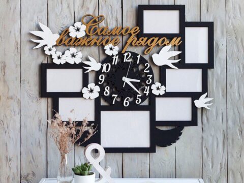 Laser Cut Picture Frames with Clock Template Free Vector