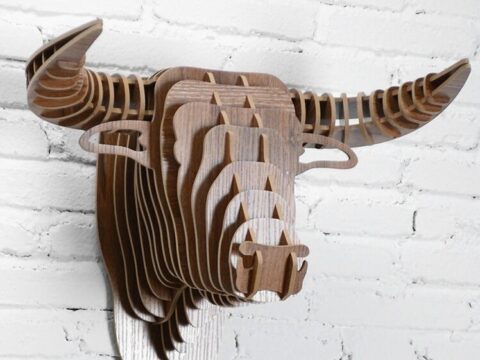 Laser Cut Bull Head Wall Decor 3D Animal Head Free Vector