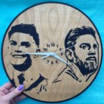Laser Cut Engraved Messi Ronaldo Exclusive Wall Clock Free Vector