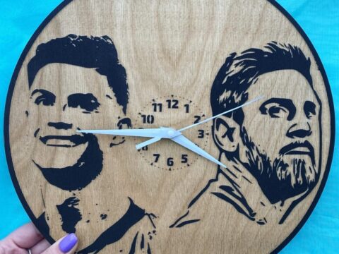 Laser Cut Engraved Messi Ronaldo Exclusive Wall Clock Free Vector