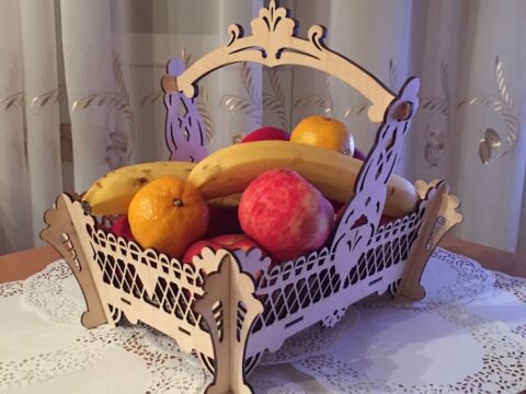 Laser Cut Wooden Decorative Fruit Basket Free Vector