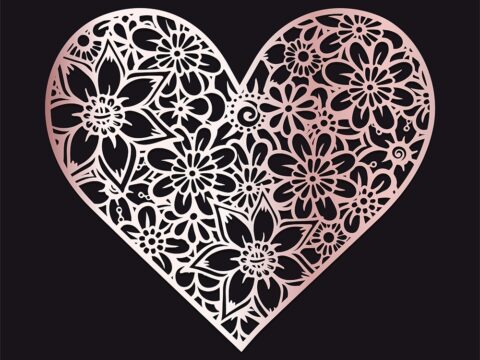 Laser Cut Engraving Floral Heart DXF File