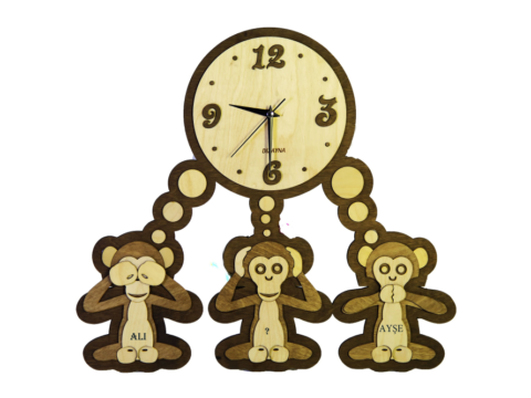 Laser Cut Three Monkeys Clock Template Free Vector