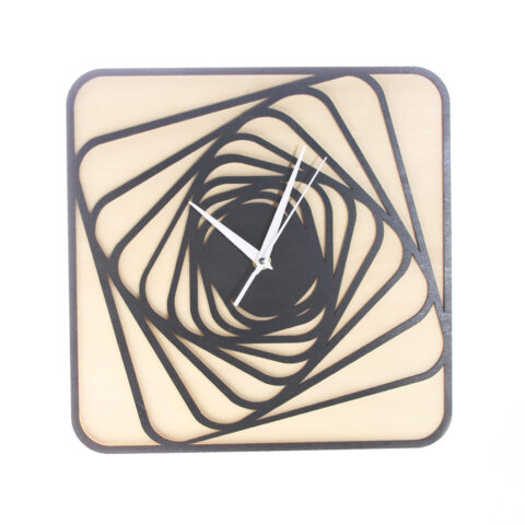 Laser Cut Spiral Square Wood Rustic Wall Clock Free Vector