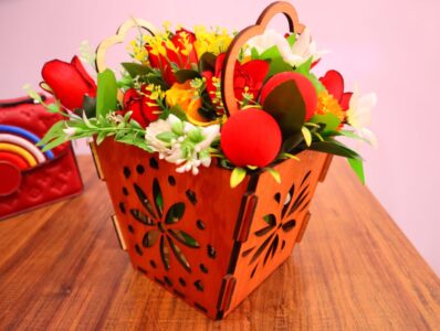 Laser Cut Flower Basket With Handle 4mm Free Vector