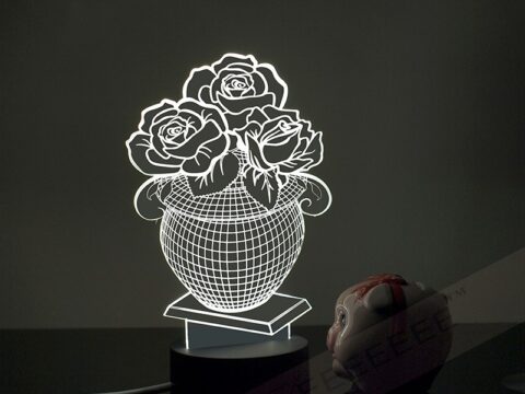 Laser Cut Flower Vase 3D Acrylic Lamp Free Vector