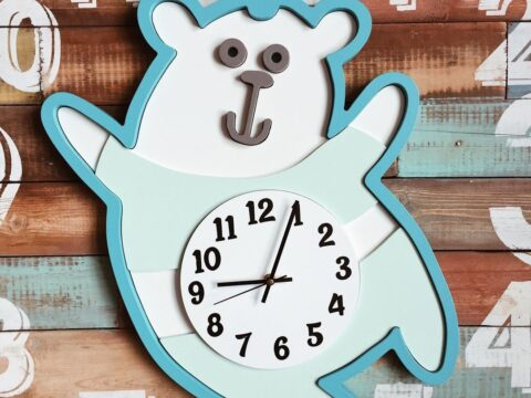 Laser Cut Bear Nursery Wall Clock Free Vector