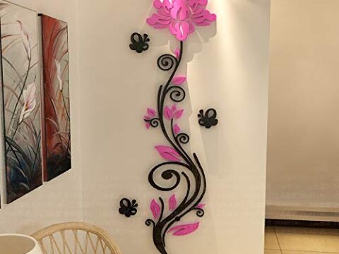 Laser Cut Rose Flower Vine Acrylic Wall Sticker Free Vector