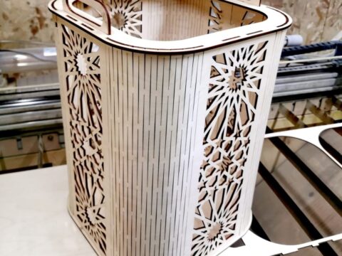 Laser Cut Decorative Basket With Handle Free Vector