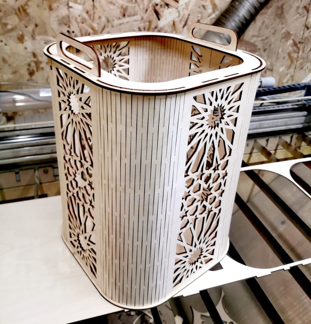 Laser Cut Decorative Basket With Handle Free Vector