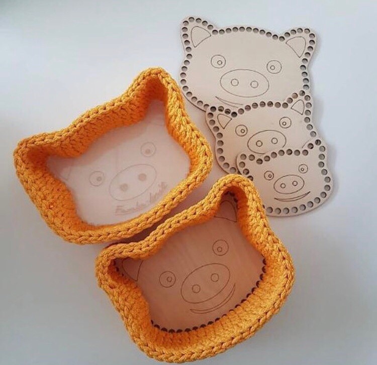 Laser Cut Basket Base Pig Patterned Wooden Crochet Blank Kit Free Vector