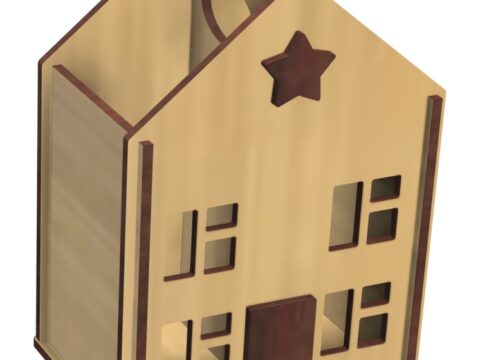 Laser Cut House Shaped Pencil Holder Free Vector