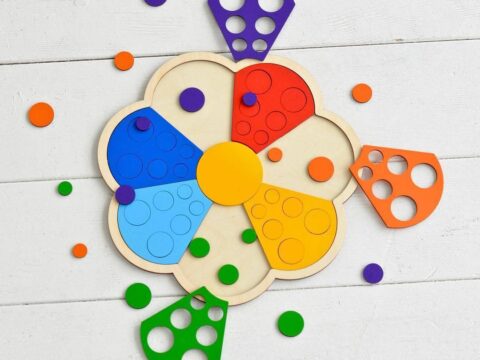 Laser Cut Wooden Flower Toddler Shape Sorter Preschool Puzzle Toy Free Vector