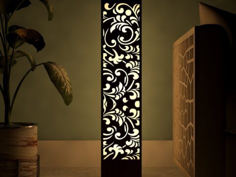 Laser Cut Flower Design Wooden Floor Lamp Free Vector