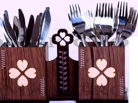 Laser Cut Wooden Kitchen Utensil Holder Cutlery Organizer Spoon Stand DXF File