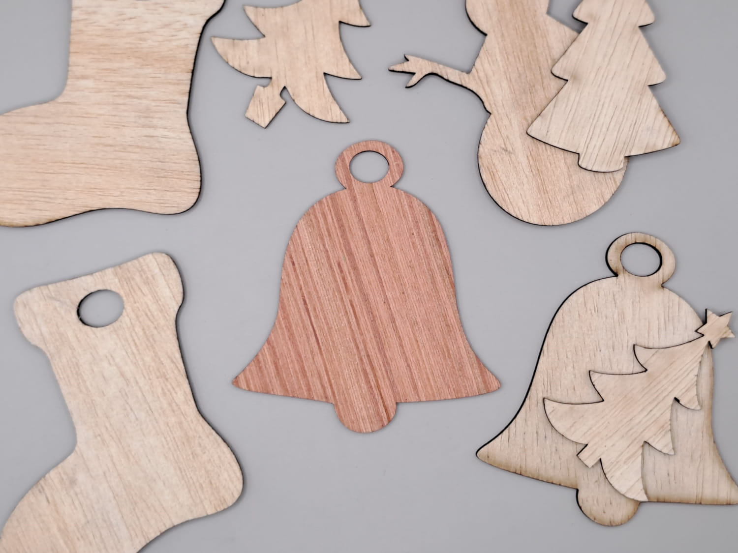 Laser Cut Christmas Wooden Ornaments Bell Shape Unfinished Cutout Free Vector