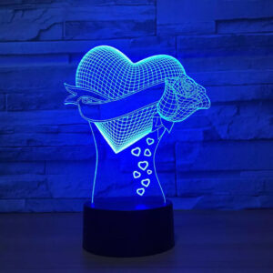 Laser Cut Love Heart Rose 3D Illusion Lamp Free Vector