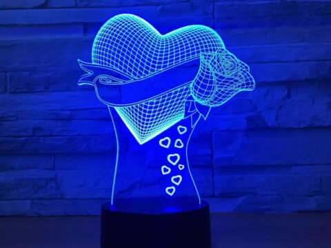 Laser Cut Love Heart Rose 3D Illusion Lamp Free Vector