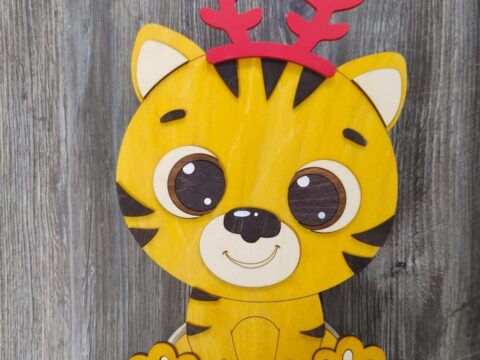 Laser Cut Christmas Tiger Cute Gift Box Free Vector