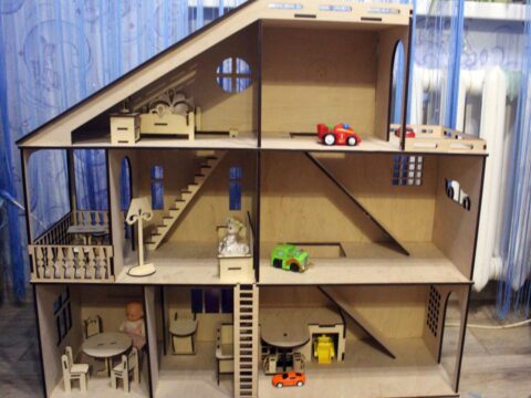 Laser Cut Dollhouse With Toy Car Parking Garage 4mm Free Vector