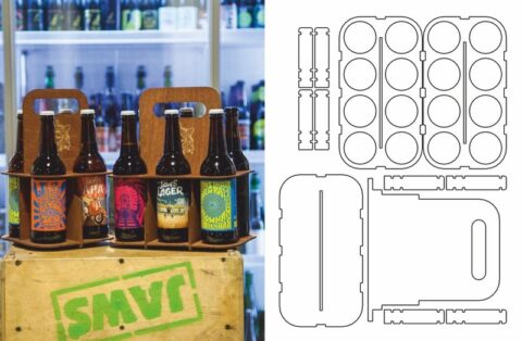 Laser Cut Wooden Bottle Caddy Six-Pack Beer Carrier Free Vector