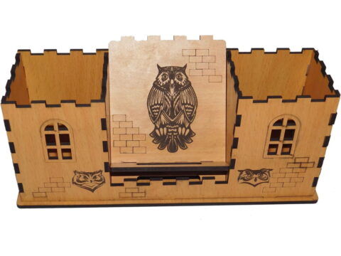 Laser Cut Castle Desk Pen Holder With Phone Stand Free Vector