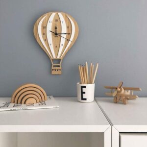 Laser Cut Hot Air Balloon Shape Cartoon Wall Clock Kids Room Decor Free Vector