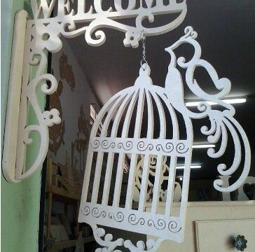 Laser Cut Welcome Sign With Bird And Cage Wall Decor Free Vector